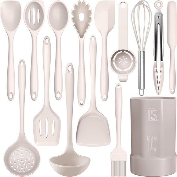 🆕 Silicone Heat Resistant Kitchen Utensils Turner Tongs Spatula Spoon Brush Set - Picture 1 of 9